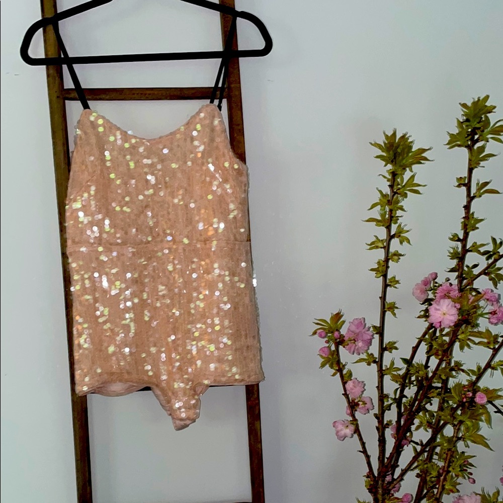 Anthropologie Blush Sequin Bodysuit